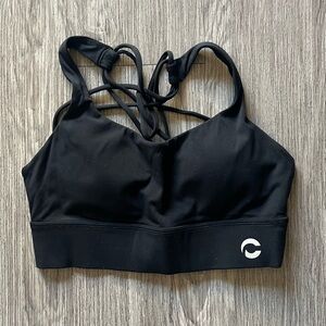 Chic Black Sports Bra with Strappy Back